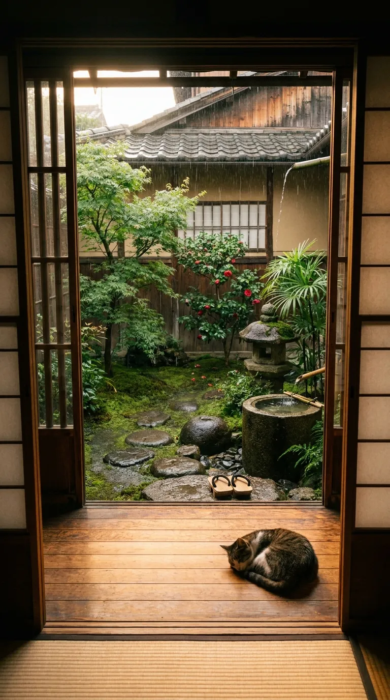 壁の素材や虫籠窓、不揃いな瓦など江戸の構成要素を肯定的に定義して描き直した町家
